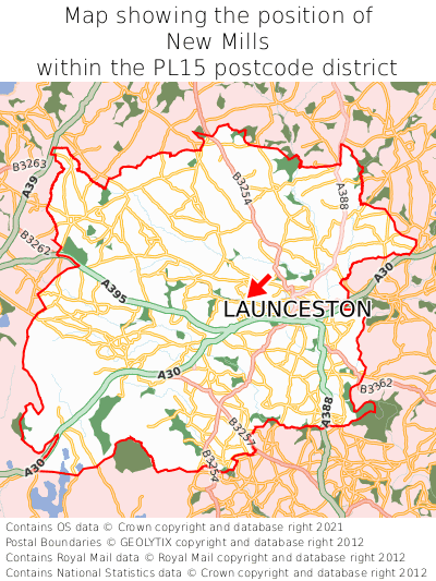 Map showing location of New Mills within PL15