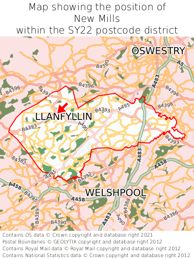 Map showing location of New Mills within SY22