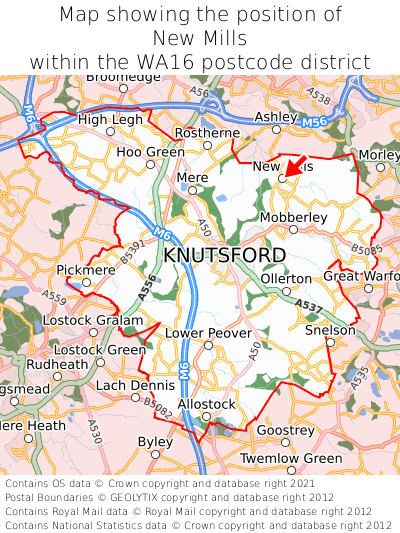 Map showing location of New Mills within WA16