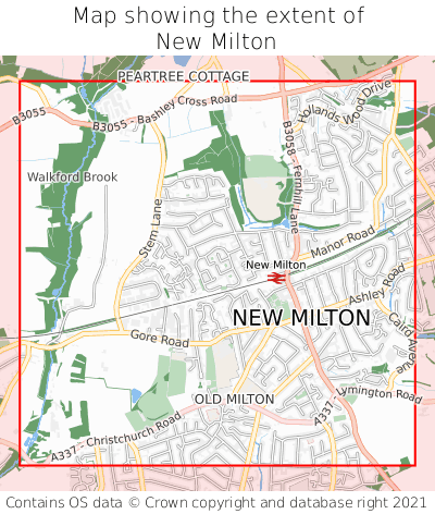 Map showing extent of New Milton as bounding box