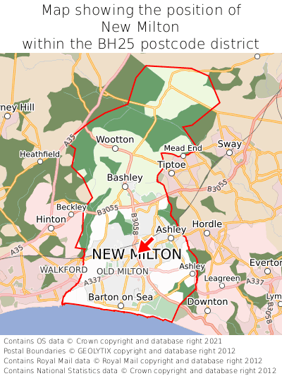 Map showing location of New Milton within BH25