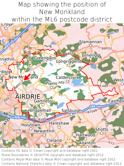 Map showing location of New Monkland within ML6