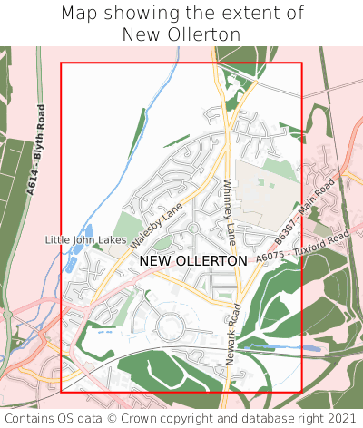 Map showing extent of New Ollerton as bounding box