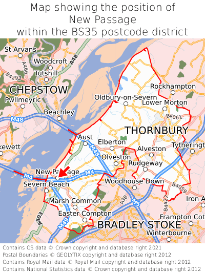 Map showing location of New Passage within BS35