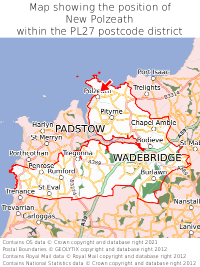 Map showing location of New Polzeath within PL27