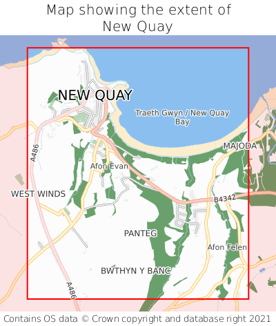 Map showing extent of New Quay as bounding box