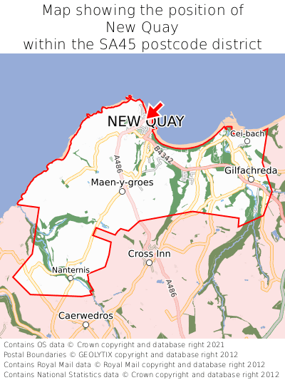 Map showing location of New Quay within SA45