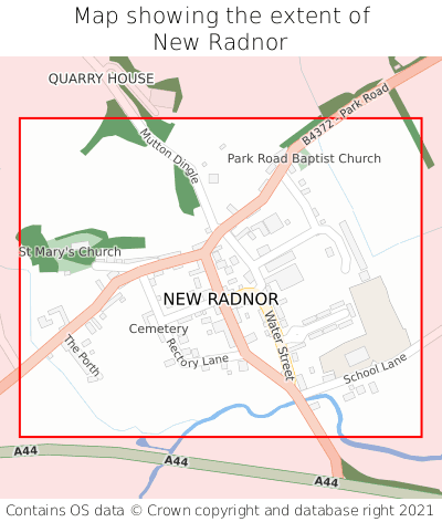 Map showing extent of New Radnor as bounding box