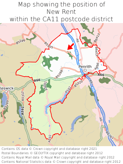 Map showing location of New Rent within CA11