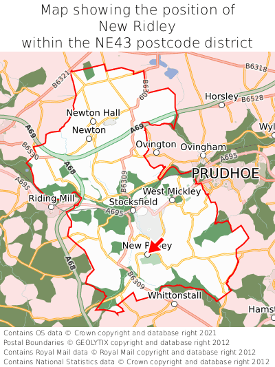 Map showing location of New Ridley within NE43