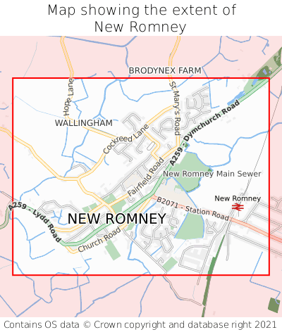 Map showing extent of New Romney as bounding box