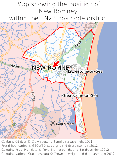 Map showing location of New Romney within TN28
