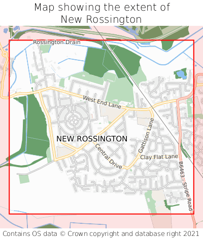 Map showing extent of New Rossington as bounding box