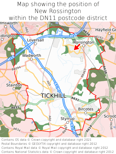 Map showing location of New Rossington within DN11