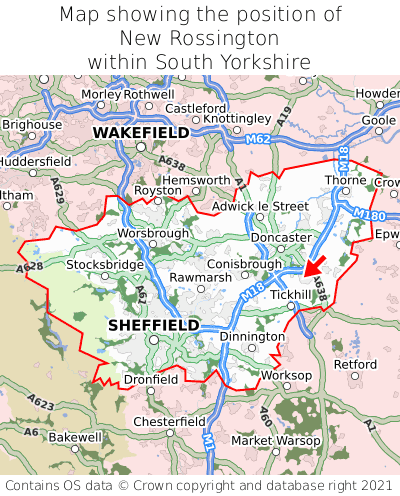 Map showing location of New Rossington within South Yorkshire