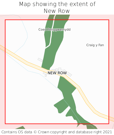 Map showing extent of New Row as bounding box