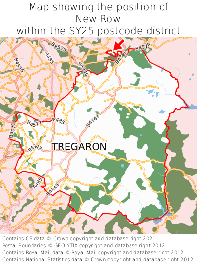 Map showing location of New Row within SY25