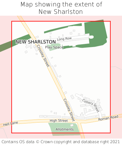 Map showing extent of New Sharlston as bounding box