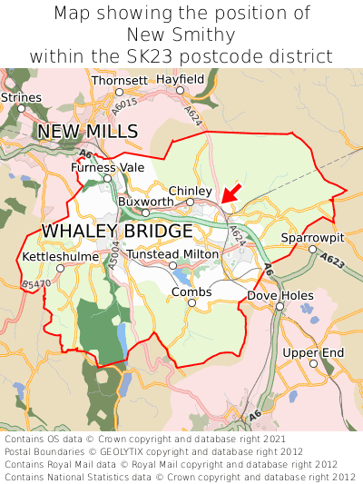 Map showing location of New Smithy within SK23
