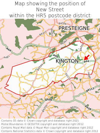 Map showing location of New Street within HR5