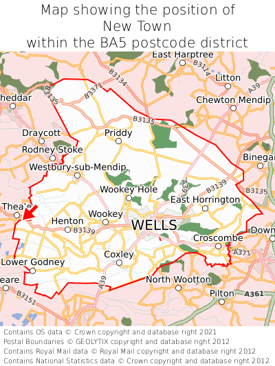 Map showing location of New Town within BA5