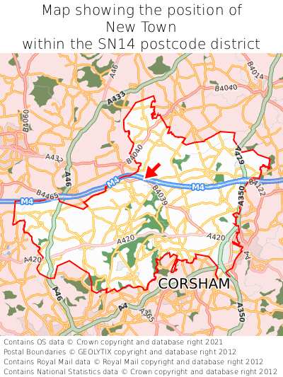 Map showing location of New Town within SN14