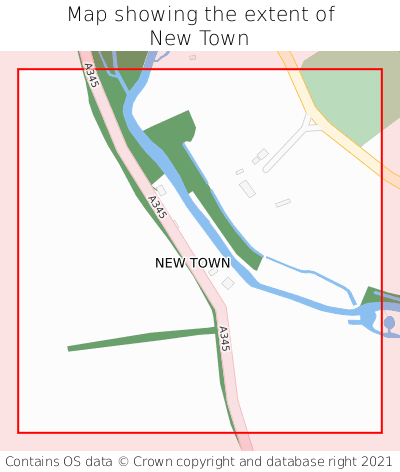 Map showing extent of New Town as bounding box