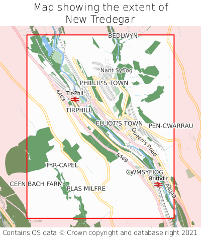 Map showing extent of New Tredegar as bounding box