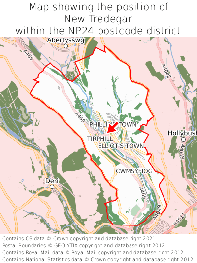 Map showing location of New Tredegar within NP24