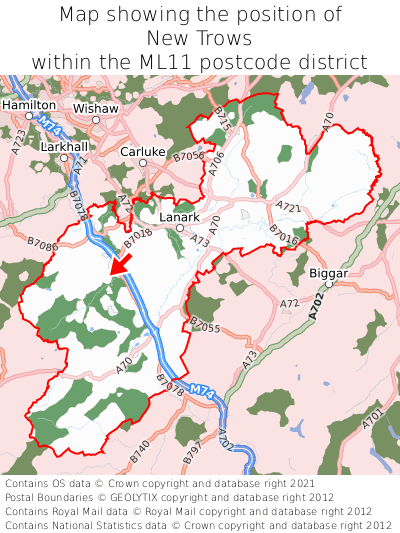 Map showing location of New Trows within ML11