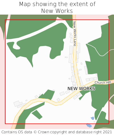 Map showing extent of New Works as bounding box