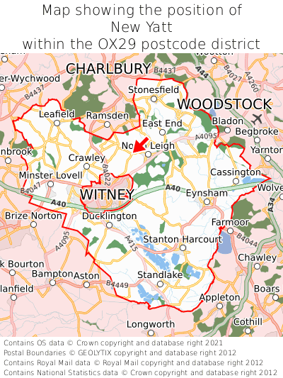 Map showing location of New Yatt within OX29