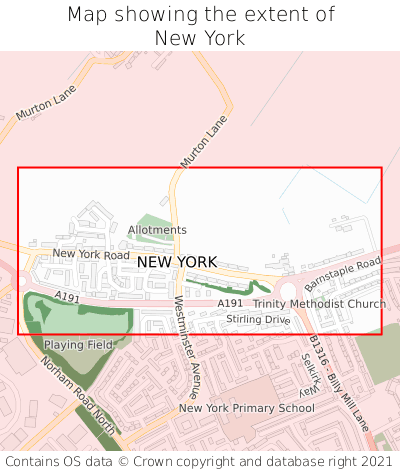 Map showing extent of New York as bounding box