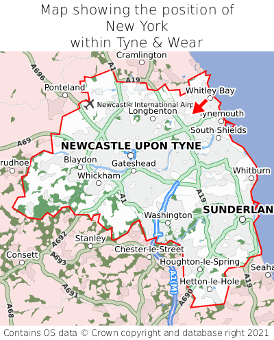 Map showing location of New York within Tyne & Wear