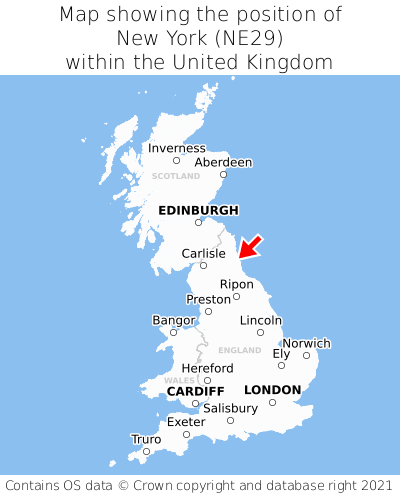 Map showing location of New York within the UK