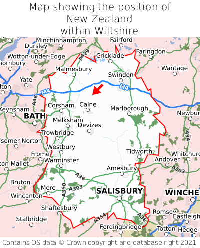 Map showing location of New Zealand within Wiltshire