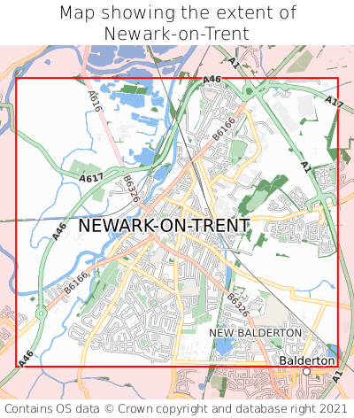 Map showing extent of Newark-on-Trent as bounding box