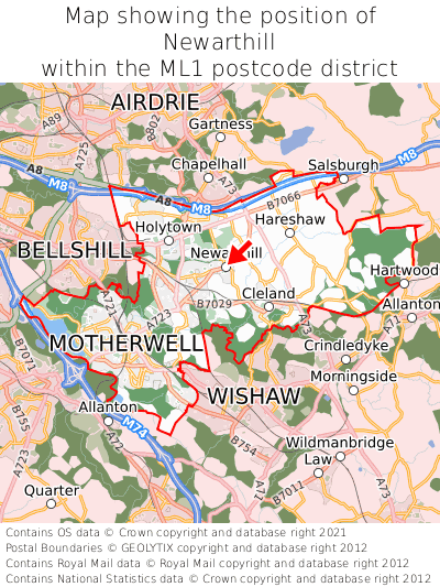 Map showing location of Newarthill within ML1