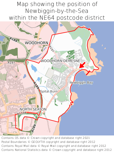 Map showing location of Newbiggin-by-the-Sea within NE64