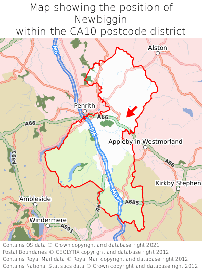 Map showing location of Newbiggin within CA10