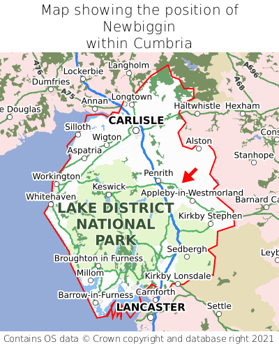 Map showing location of Newbiggin within Cumbria