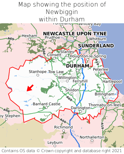 Map showing location of Newbiggin within Durham