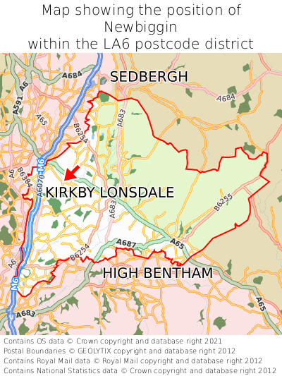 Map showing location of Newbiggin within LA6