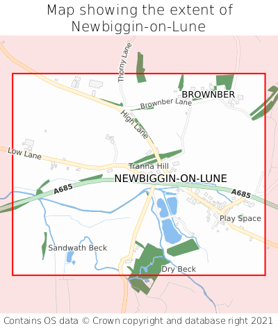 Map showing extent of Newbiggin-on-Lune as bounding box