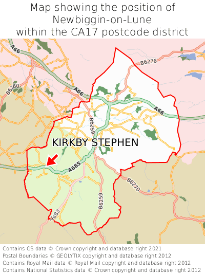 Map showing location of Newbiggin-on-Lune within CA17