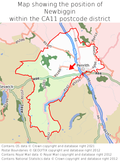 Map showing location of Newbiggin within CA11
