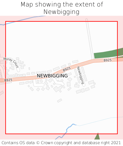Map showing extent of Newbigging as bounding box