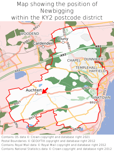 Map showing location of Newbigging within KY2