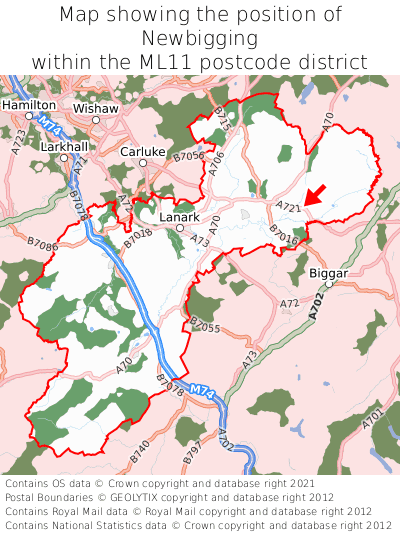 Map showing location of Newbigging within ML11