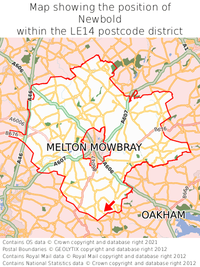 Map showing location of Newbold within LE14